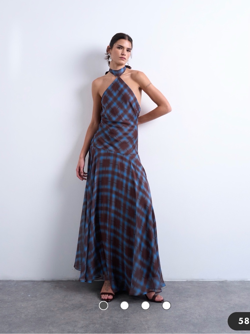 Topshop Halter Plaid Maxi Dress in Brown and Blue